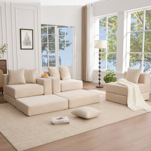 English Elm [new Arrived] Corduroy Modular Sectional Converts 10 Ways Floor Sleeper Lounge Living Room Beige W2108S00147