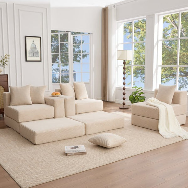 English Elm [new Arrived] Corduroy Modular Sectional Converts 10 Ways Floor Sleeper Lounge Living Room Beige W2108S00147