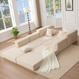 English Elm [new Arrived] Corduroy Modular Sectional Converts 10 Ways Floor Sleeper Lounge Living Room Beige W2108S00147