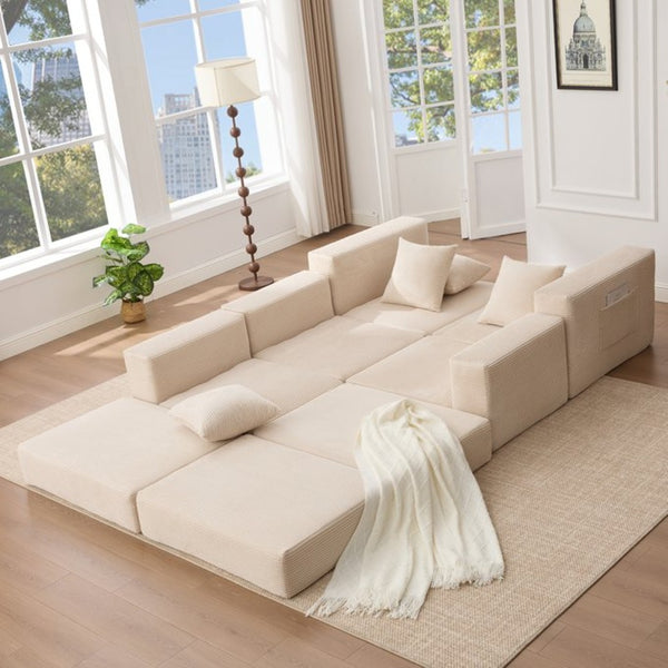 English Elm [new Arrived] Corduroy Modular Sectional Converts 10 Ways Floor Sleeper Lounge Living Room Beige W2108S00147