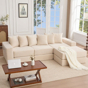 English Elm [new Arrived] Corduroy Modular Sectional Converts 10 Ways Floor Sleeper Lounge Living Room Beige W2108S00147