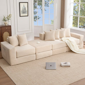 English Elm [new Arrived] Corduroy Modular Sectional Converts 10 Ways Floor Sleeper Lounge Living Room Beige W2108S00147