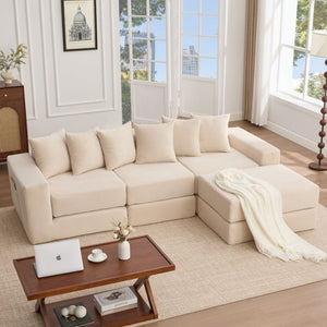 English Elm [new Arrived] Corduroy Modular Sectional Converts 10 Ways Floor Sleeper Lounge Living Room Beige W2108S00147