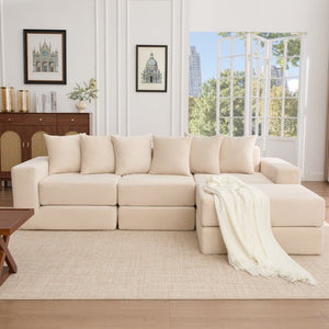 English Elm [new Arrived] Corduroy Modular Sectional Converts 10 Ways Floor Sleeper Lounge Living Room Beige W2108S00147