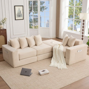 English Elm [new Arrived] Corduroy Modular Sectional Converts 10 Ways Floor Sleeper Lounge Living Room Beige W2108S00147