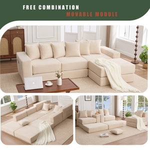 English Elm [new Arrived] Corduroy Modular Sectional Converts 10 Ways Floor Sleeper Lounge Living Room Beige W2108S00147