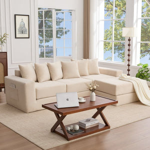 English Elm [new Arrived] Corduroy Modular Sectional Converts 10 Ways Floor Sleeper Lounge Living Room Beige W2108S00147