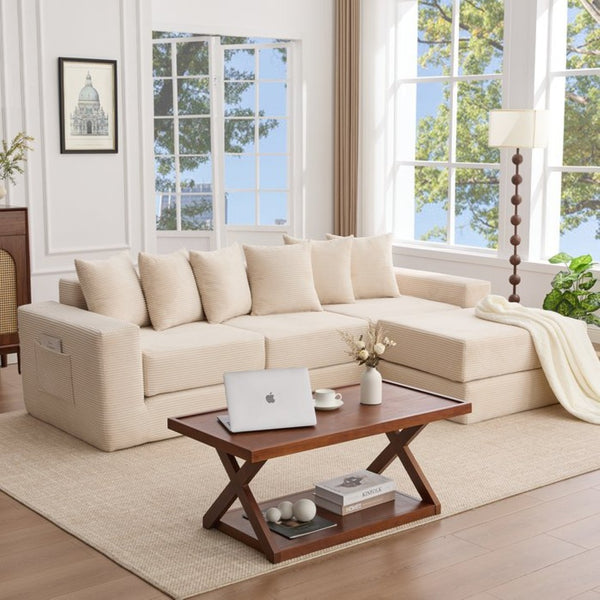 English Elm [new Arrived] Corduroy Modular Sectional Converts 10 Ways Floor Sleeper Lounge Living Room Beige W2108S00147