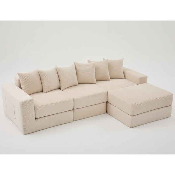 English Elm [new Arrived] Corduroy Modular Sectional Converts 10 Ways Floor Sleeper Lounge Living Room Beige W2108S00147