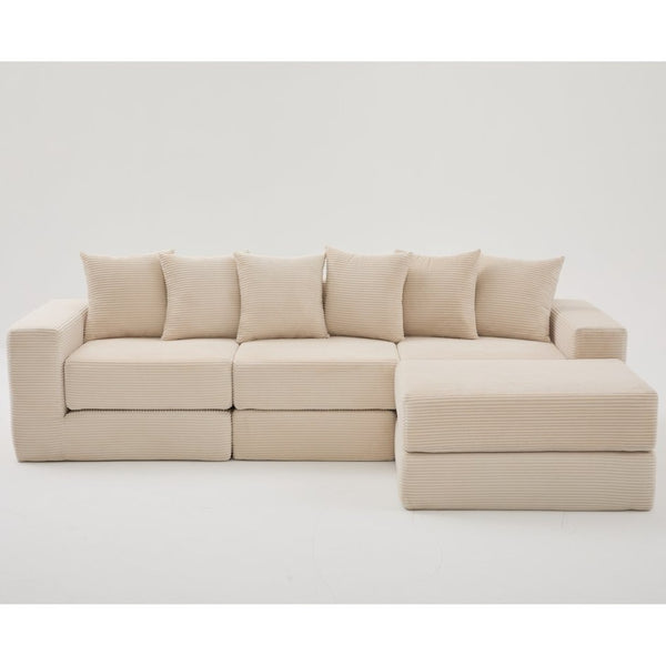 English Elm [new Arrived] Corduroy Modular Sectional Converts 10 Ways Floor Sleeper Lounge Living Room Beige W2108S00147