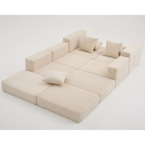 English Elm [new Arrived] Corduroy Modular Sectional Converts 10 Ways Floor Sleeper Lounge Living Room Beige W2108S00147