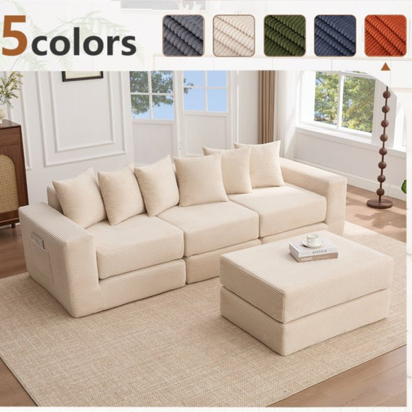 English Elm [new Arrived] Corduroy Modular Sectional Converts 10 Ways Floor Sleeper Lounge Living Room Beige W2108S00147
