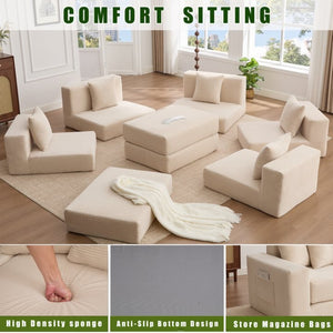 English Elm [new Arrived] Corduroy Modular Sectional Converts 10 Ways Floor Sleeper Lounge Living Room Beige W2108S00147
