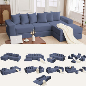 English Elm [new Arrived] Corduroy Modular Sectional Converts 10 Ways Floor Sleeper Lounge Living Room Blue W2108S00148