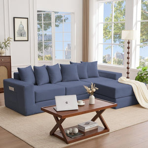 English Elm [new Arrived] Corduroy Modular Sectional Converts 10 Ways Floor Sleeper Lounge Living Room Blue W2108S00148
