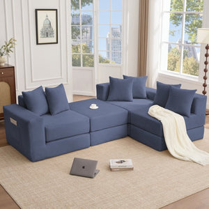 English Elm [new Arrived] Corduroy Modular Sectional Converts 10 Ways Floor Sleeper Lounge Living Room Blue W2108S00148