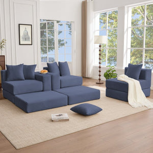 English Elm [new Arrived] Corduroy Modular Sectional Converts 10 Ways Floor Sleeper Lounge Living Room Blue W2108S00148