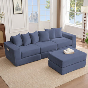 English Elm [new Arrived] Corduroy Modular Sectional Converts 10 Ways Floor Sleeper Lounge Living Room Blue W2108S00148