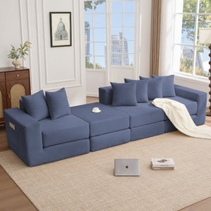 English Elm [new Arrived] Corduroy Modular Sectional Converts 10 Ways Floor Sleeper Lounge Living Room Blue W2108S00148