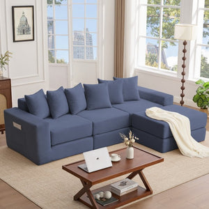 English Elm [new Arrived] Corduroy Modular Sectional Converts 10 Ways Floor Sleeper Lounge Living Room Blue W2108S00148