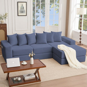 English Elm [new Arrived] Corduroy Modular Sectional Converts 10 Ways Floor Sleeper Lounge Living Room Blue W2108S00148