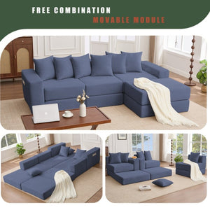 English Elm [new Arrived] Corduroy Modular Sectional Converts 10 Ways Floor Sleeper Lounge Living Room Blue W2108S00148
