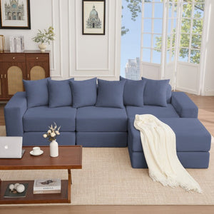 English Elm [new Arrived] Corduroy Modular Sectional Converts 10 Ways Floor Sleeper Lounge Living Room Blue W2108S00148