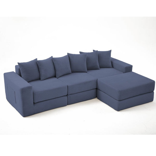 English Elm [new Arrived] Corduroy Modular Sectional Converts 10 Ways Floor Sleeper Lounge Living Room Blue W2108S00148
