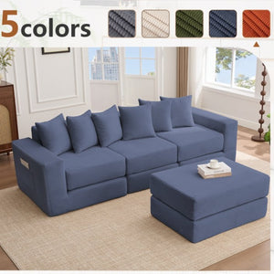 English Elm [new Arrived] Corduroy Modular Sectional Converts 10 Ways Floor Sleeper Lounge Living Room Blue W2108S00148