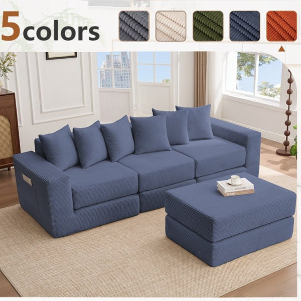 English Elm [new Arrived] Corduroy Modular Sectional Converts 10 Ways Floor Sleeper Lounge Living Room Blue W2108S00148