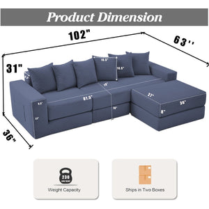 English Elm [new Arrived] Corduroy Modular Sectional Converts 10 Ways Floor Sleeper Lounge Living Room Blue W2108S00148