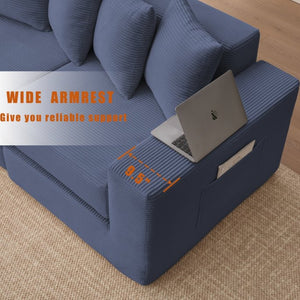 English Elm [new Arrived] Corduroy Modular Sectional Converts 10 Ways Floor Sleeper Lounge Living Room Blue W2108S00148