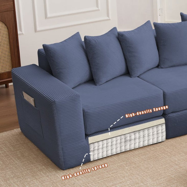 English Elm [new Arrived] Corduroy Modular Sectional Converts 10 Ways Floor Sleeper Lounge Living Room Blue W2108S00148