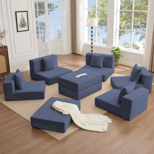 English Elm [new Arrived] Corduroy Modular Sectional Converts 10 Ways Floor Sleeper Lounge Living Room Blue W2108S00148