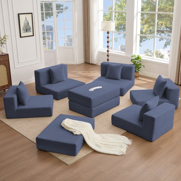 English Elm [new Arrived] Corduroy Modular Sectional Converts 10 Ways Floor Sleeper Lounge Living Room Blue W2108S00148