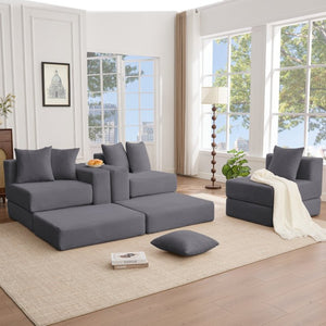 English Elm [new Arrived] Corduroy Modular Sectional Converts 10 Ways Floor Sleeper Lounge Living Room Dark Gray W2108S00149