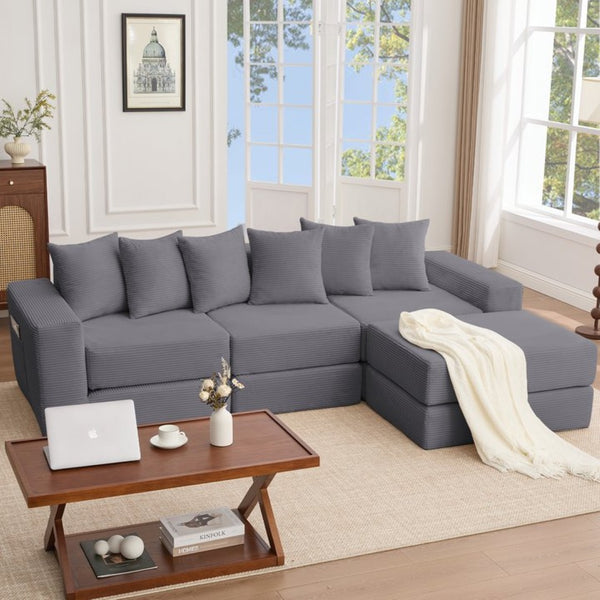 English Elm [new Arrived] Corduroy Modular Sectional Converts 10 Ways Floor Sleeper Lounge Living Room Dark Gray W2108S00149