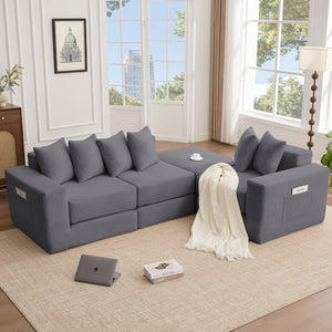 English Elm [new Arrived] Corduroy Modular Sectional Converts 10 Ways Floor Sleeper Lounge Living Room Dark Gray W2108S00149