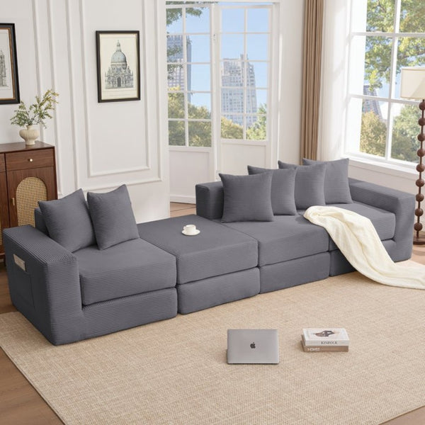 English Elm [new Arrived] Corduroy Modular Sectional Converts 10 Ways Floor Sleeper Lounge Living Room Dark Gray W2108S00149