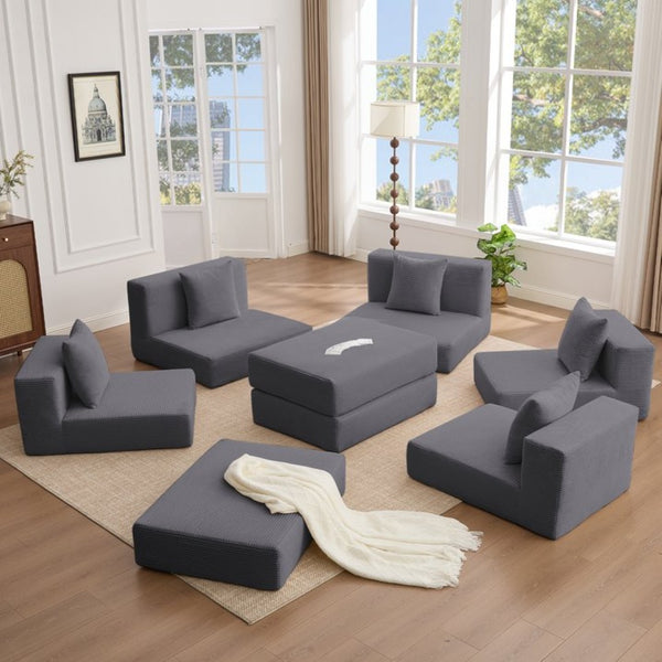 English Elm [new Arrived] Corduroy Modular Sectional Converts 10 Ways Floor Sleeper Lounge Living Room Dark Gray W2108S00149