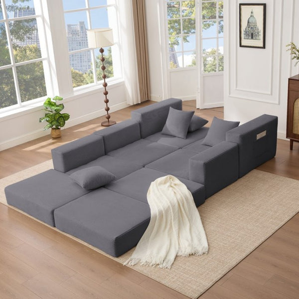 English Elm [new Arrived] Corduroy Modular Sectional Converts 10 Ways Floor Sleeper Lounge Living Room Dark Gray W2108S00149