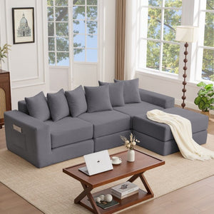 English Elm [new Arrived] Corduroy Modular Sectional Converts 10 Ways Floor Sleeper Lounge Living Room Dark Gray W2108S00149