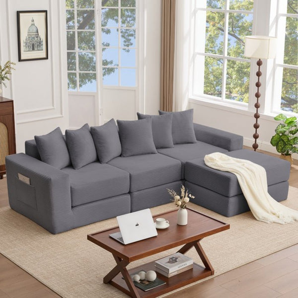 English Elm [new Arrived] Corduroy Modular Sectional Converts 10 Ways Floor Sleeper Lounge Living Room Dark Gray W2108S00149