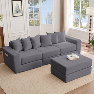 English Elm [new Arrived] Corduroy Modular Sectional Converts 10 Ways Floor Sleeper Lounge Living Room Dark Gray W2108S00149