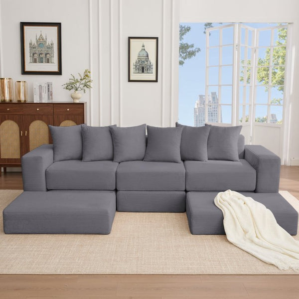 English Elm [new Arrived] Corduroy Modular Sectional Converts 10 Ways Floor Sleeper Lounge Living Room Dark Gray W2108S00149