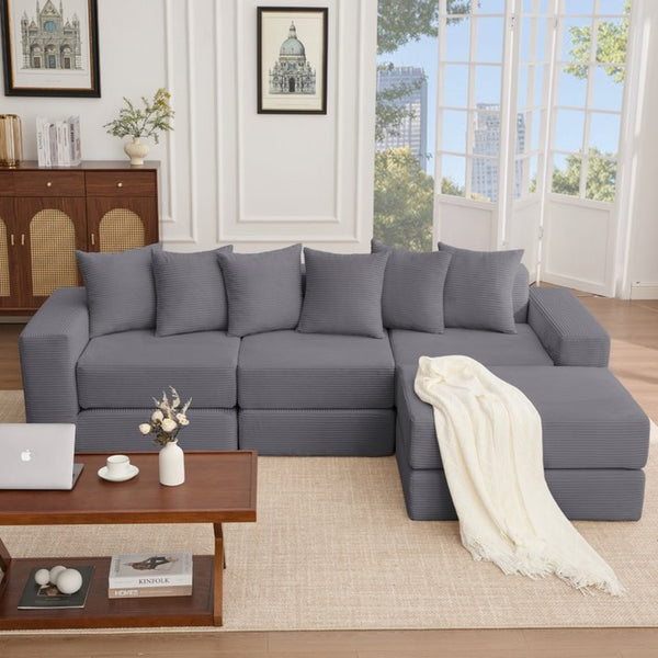 English Elm [new Arrived] Corduroy Modular Sectional Converts 10 Ways Floor Sleeper Lounge Living Room Dark Gray W2108S00149