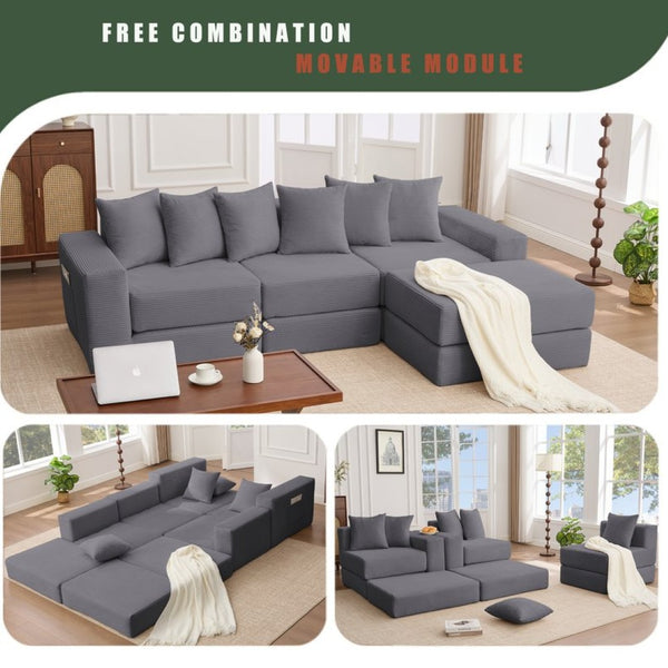 English Elm [new Arrived] Corduroy Modular Sectional Converts 10 Ways Floor Sleeper Lounge Living Room Dark Gray W2108S00149