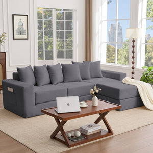 English Elm [new Arrived] Corduroy Modular Sectional Converts 10 Ways Floor Sleeper Lounge Living Room Dark Gray W2108S00149