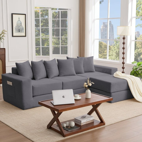 English Elm [new Arrived] Corduroy Modular Sectional Converts 10 Ways Floor Sleeper Lounge Living Room Dark Gray W2108S00149