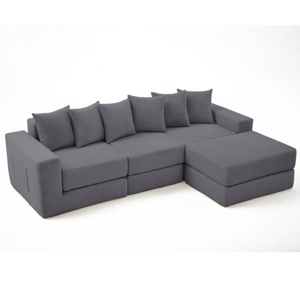 English Elm [new Arrived] Corduroy Modular Sectional Converts 10 Ways Floor Sleeper Lounge Living Room Dark Gray W2108S00149